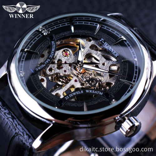 Fashion Black Golden Star Luxury Design Clock WINNER Mens Watch Top Brand Luxury Mechanical Skeleton Watch Relogio Masculino